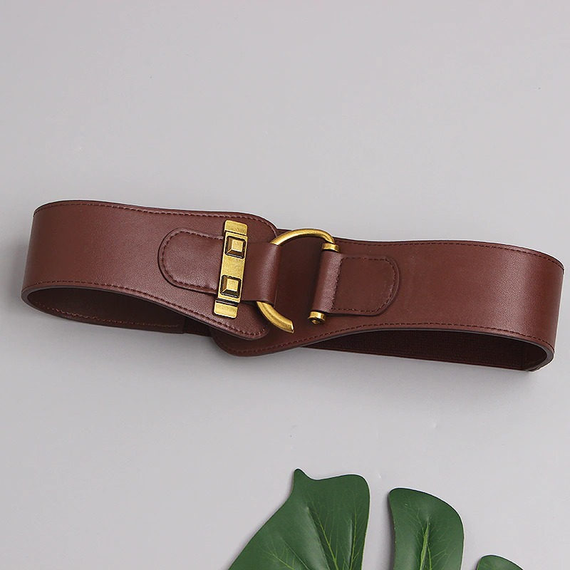 Fashion wide genuine leather belt for women with big gold pin buckle, perfect for accentuating your waist.