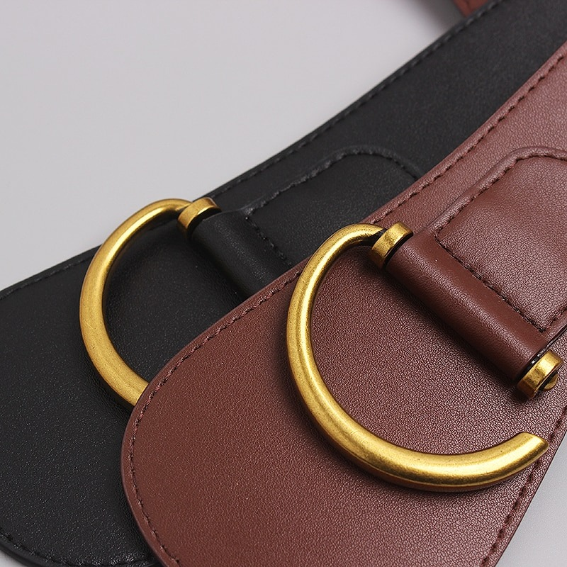 Fashion Wide Genuine Leather Belt for Women / Decorative Belt with Big Gold Color Pin Buckle - HARD'N'HEAVY