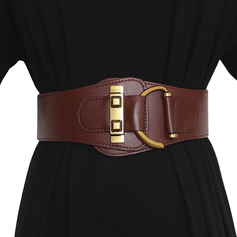 Fashion Wide Genuine Leather Belt for Women / Decorative Belt with Big Gold Color Pin Buckle - HARD'N'HEAVY