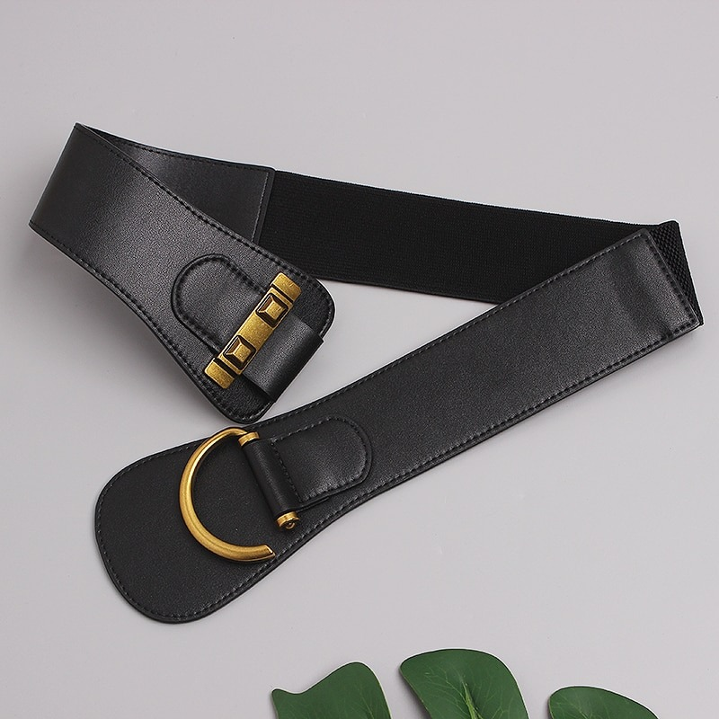 Fashion wide genuine leather belt for women featuring a gold pin buckle, perfect for accentuating your waist.