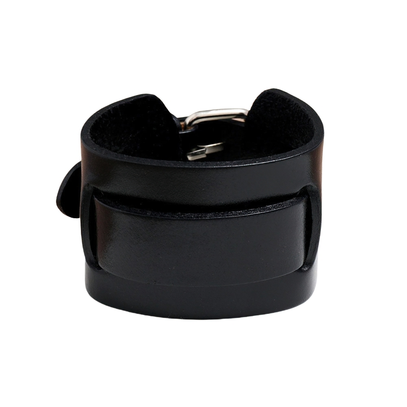 Fashion Wide Genuine Leather Bracelet / Brown Black Cuff Bracelets / Punk Wristbands - HARD'N'HEAVY