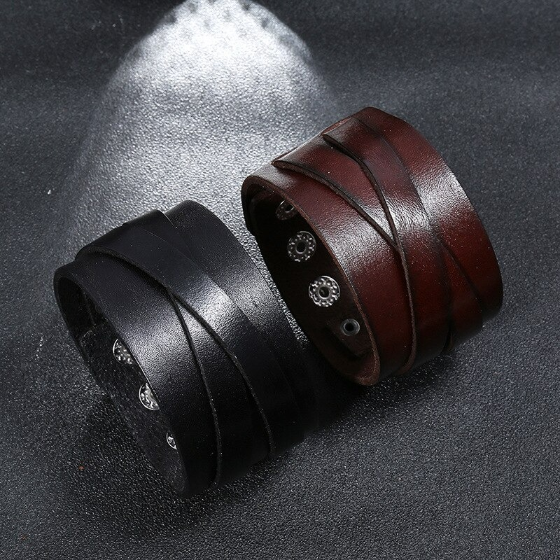 Fashion Wide Leather Bracelet / Punk Style Bangles for Men and Women - HARD'N'HEAVY