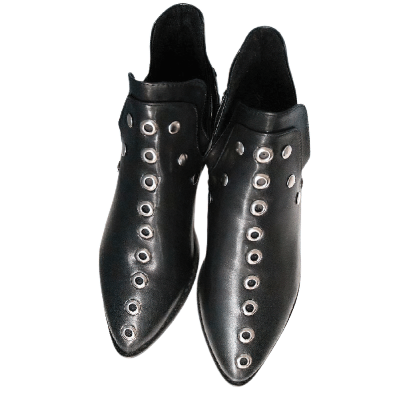 Trendy black ankle boots for women with silver rivets, perfect for casual everyday wear.