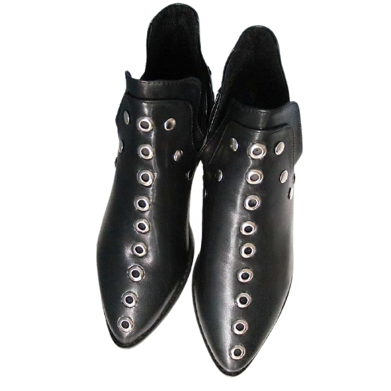 Trendy women's black ankle boots with silver rivets, made of quality PU leather for casual style.