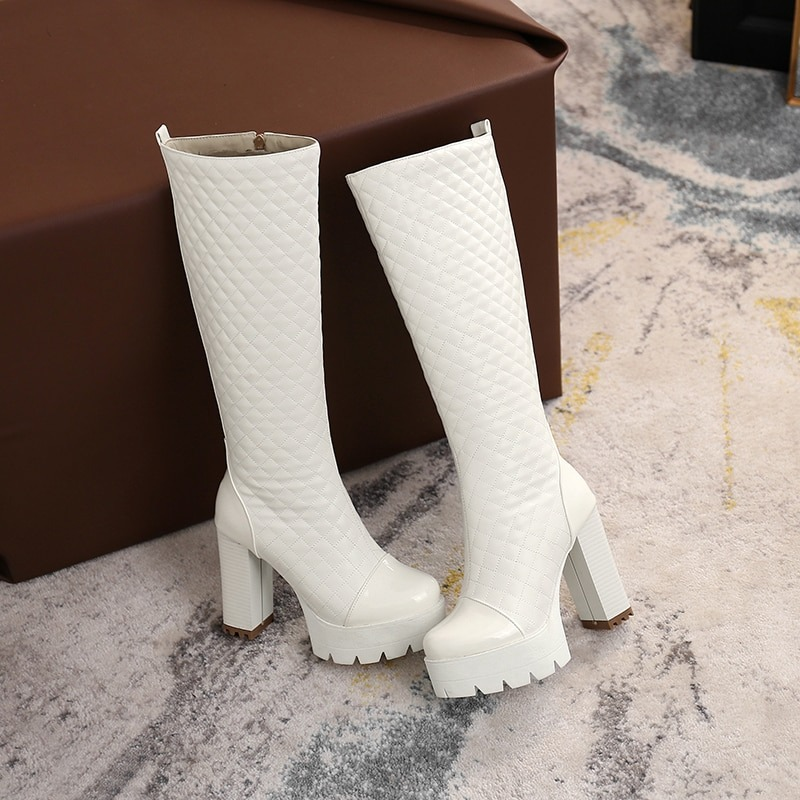Fashion Women High Heels Knee High Boots / PU Leather Platform Long Shoes - HARD'N'HEAVY