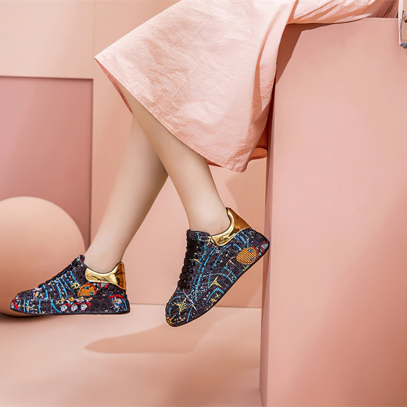 Fashion Women Sneakers Platform / Women's Color Shiny Shoes with Rhinestone - HARD'N'HEAVY