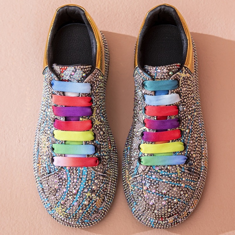 Fashion Women Sneakers Platform / Women's Color Shiny Shoes with Rhinestone - HARD'N'HEAVY