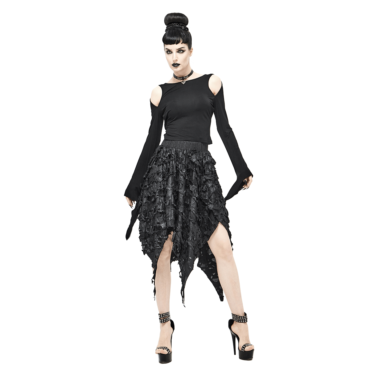 Fashion Women's Asymmetric Hem Skirt / Gothic Style Elastic Waist Skirt - HARD'N'HEAVY