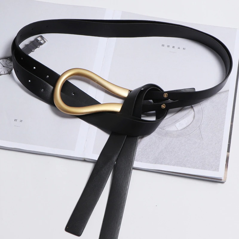 Fashion women's PU leather belt with a stylish gold buckle, perfect for versatile outfit styling.