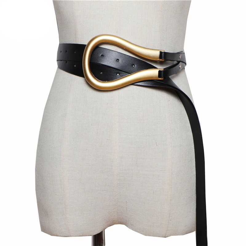 Stylish black PU leather belt with a golden metal buckle, perfect for enhancing any outfit.