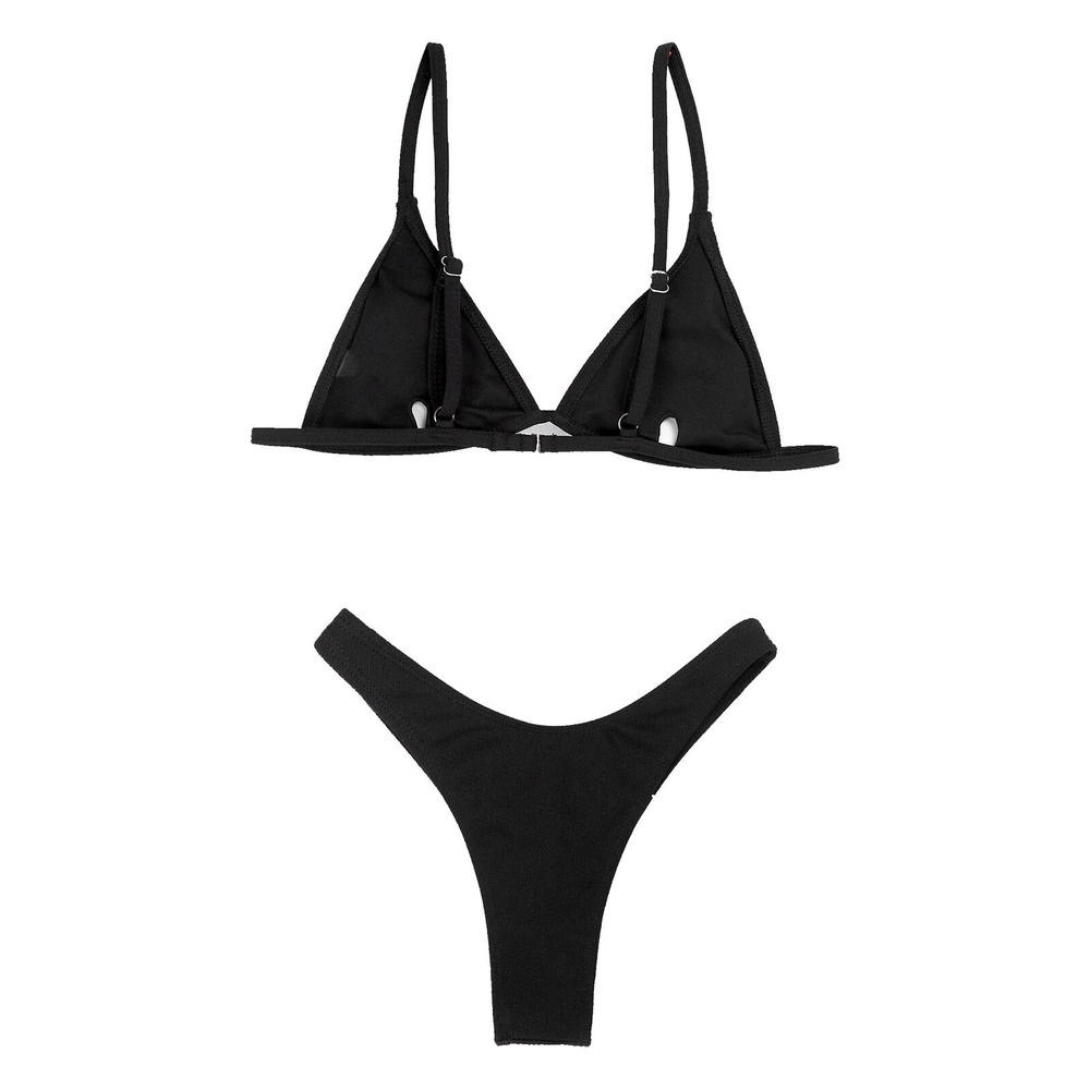 Fashionable black bikini set with adjustable straps, perfect for summer beach days.
