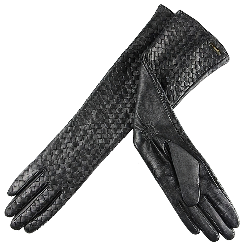 Fashion Women's Black Leather Gloves / Long Gloves Hand Woven with Sheepskin - HARD'N'HEAVY