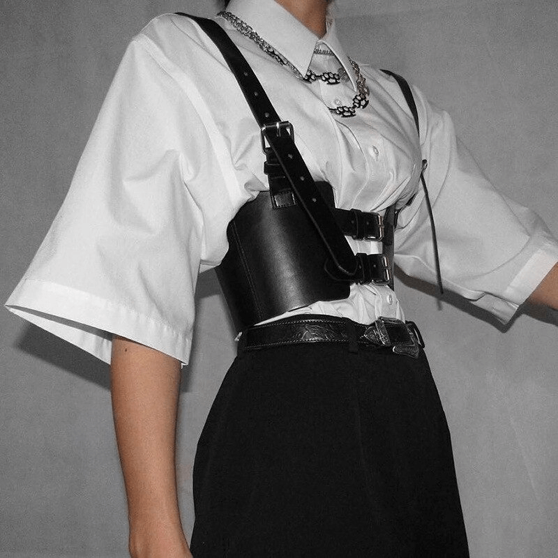 Fashion Women's Black PU Leather Corset Belt in Punk Style with Waistband Buckle, adding elegance and edge to any outfit.