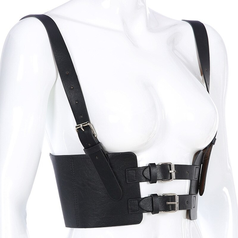Fashion Women's Black PU Leather Corset Belt / Wide Belt with Waistband Buckle Up in Punk style - HARD'N'HEAVY