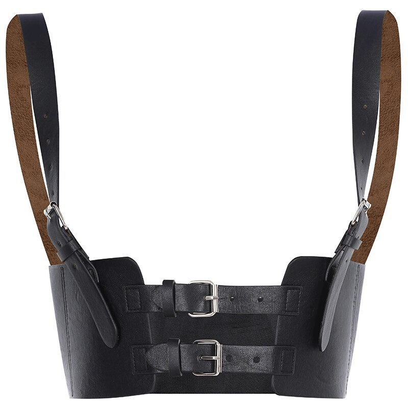 Black PU Leather Corset Belt with Buckle for Punk Style Fashion