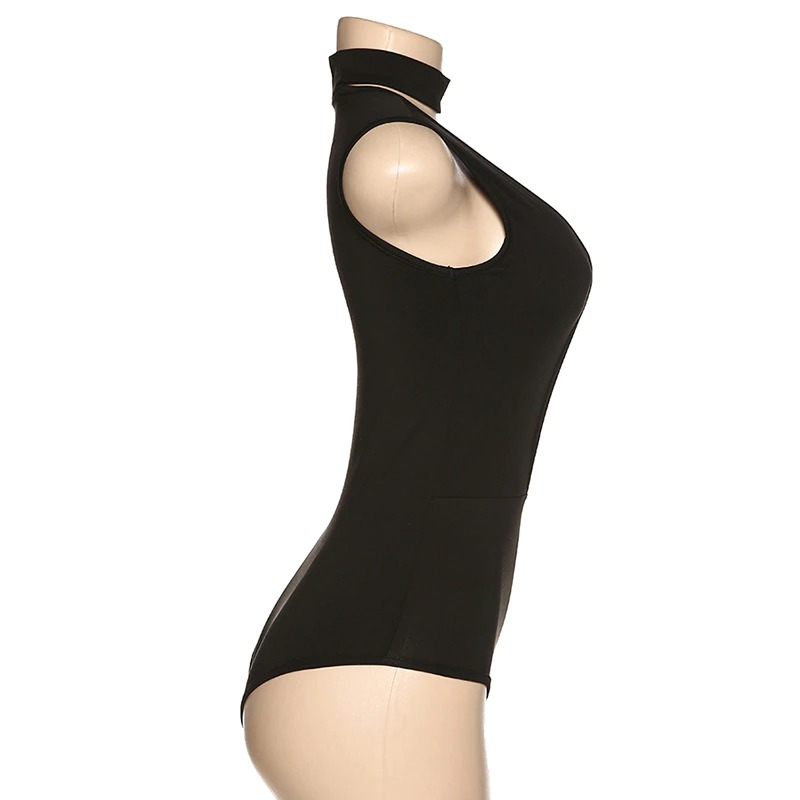 Elegant women's black sleeveless jumpsuit featuring a sexy round neck and slim fit design, perfect for casual outings.