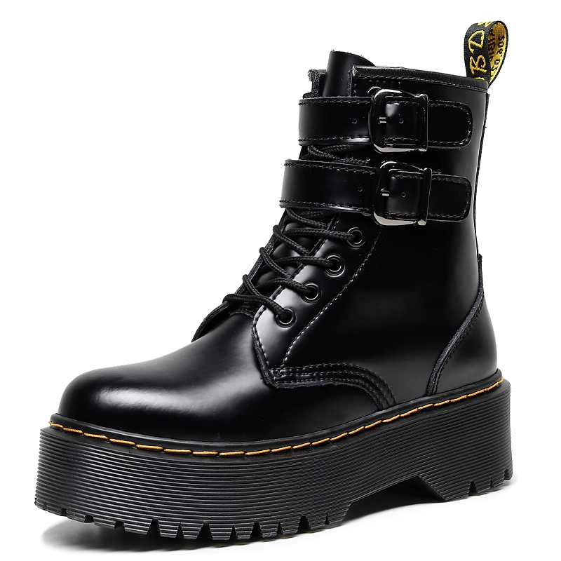 Fashion Women's Boots Of Buckle Belt And Zipper / Female Stylish Footwear Of PU Leather - HARD'N'HEAVY