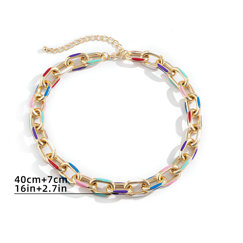 Fashion women's chunky aluminium chain necklace in vibrant colors, perfect for any outfit, 16in length.