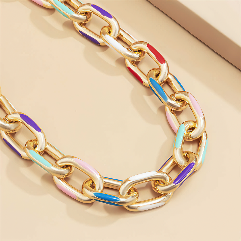 Colorful chunky aluminium chain necklace, perfect for trendy women's fashion and versatile accessory pairing.