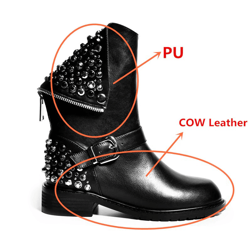 Fashion Women's Genuine Leather Ankle Boots / Black Warm Short Shoes for Lady - HARD'N'HEAVY