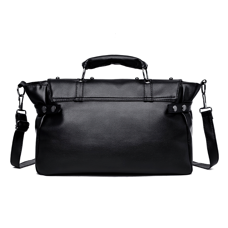 Stylish large capacity black PU leather handbag with shoulder strap and handle, perfect for everyday use.