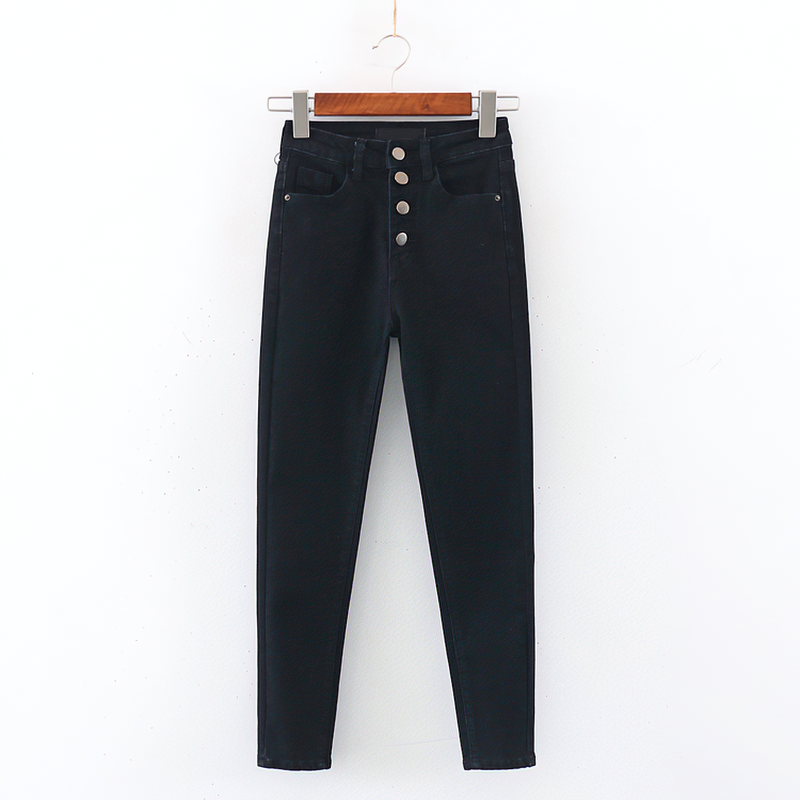 Fashion Women's High Waist Jeans / Sexy Denim Skinny Pencil with Cool Metal Buttons - HARD'N'HEAVY