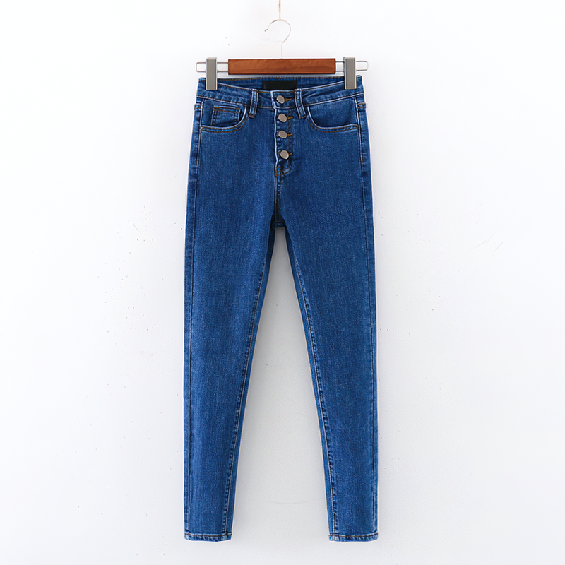 Fashion Women's High Waist Jeans / Sexy Denim Skinny Pencil with Cool Metal Buttons - HARD'N'HEAVY