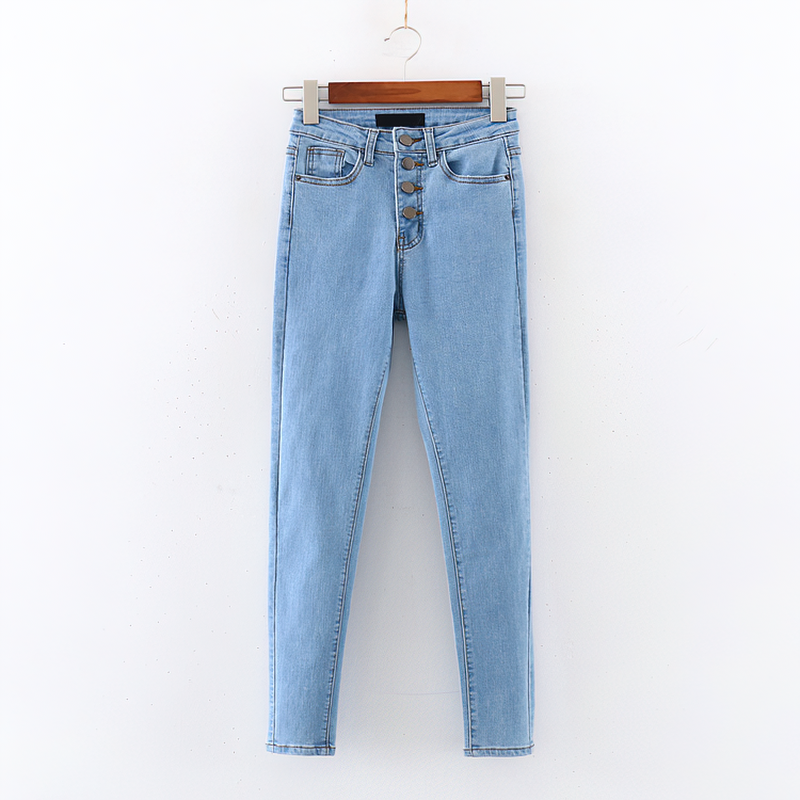Fashion Women's High Waist Jeans / Sexy Denim Skinny Pencil with Cool Metal Buttons - HARD'N'HEAVY