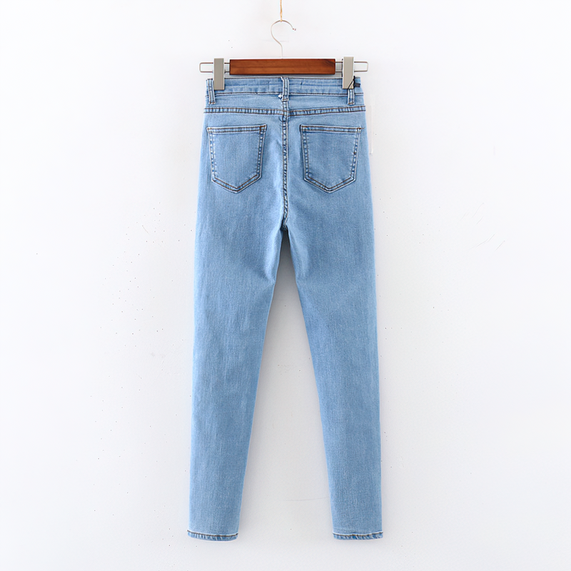 Fashion Women's High Waist Jeans / Sexy Denim Skinny Pencil with Cool Metal Buttons - HARD'N'HEAVY