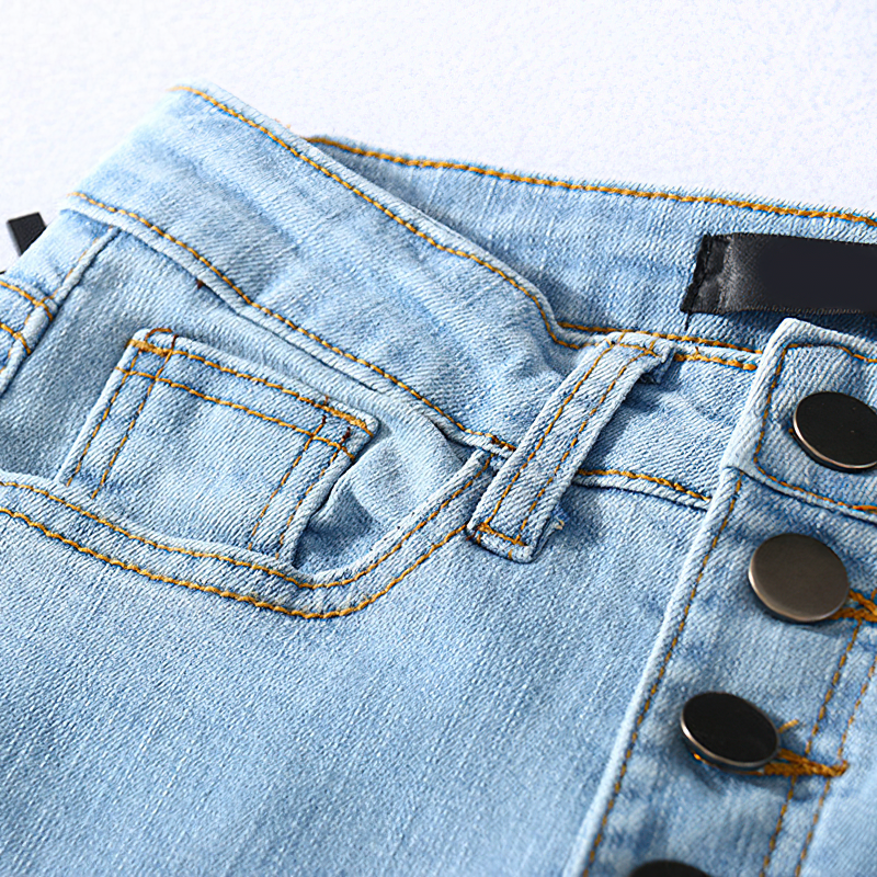 Fashion Women's High Waist Jeans / Sexy Denim Skinny Pencil with Cool Metal Buttons - HARD'N'HEAVY
