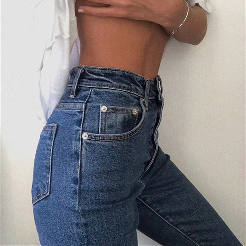 Fashion Women's High Waist Jeans / Sexy Denim Skinny Pencil with Cool Metal Buttons - HARD'N'HEAVY
