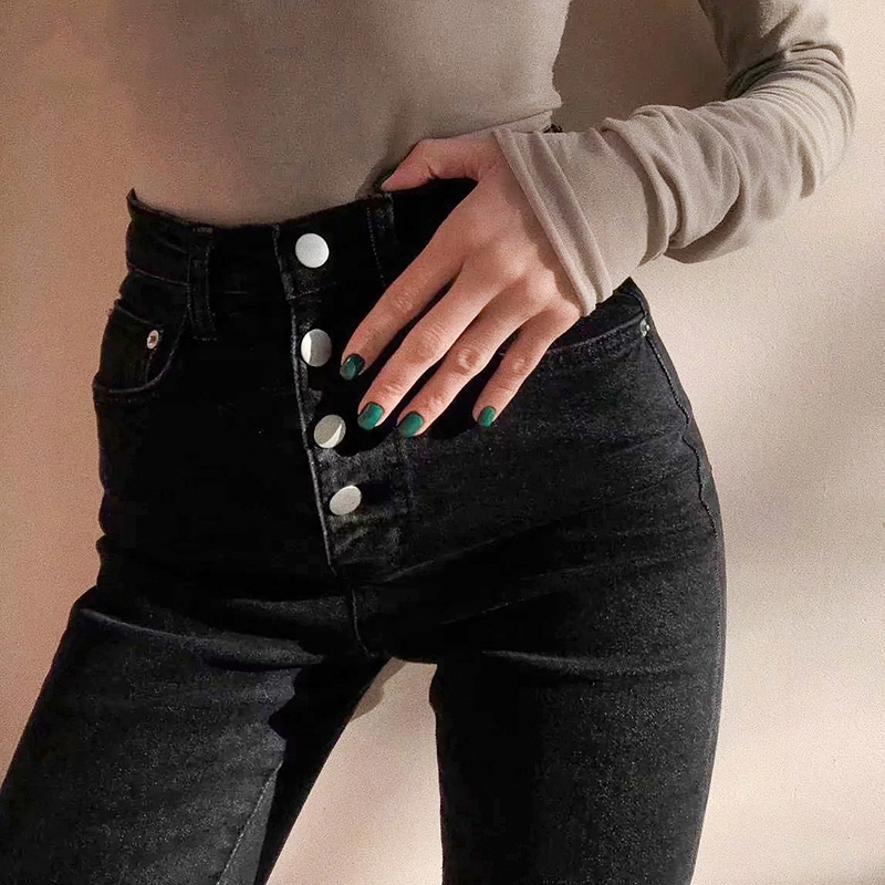 Fashion Women's High Waist Jeans / Sexy Denim Skinny Pencil with Cool Metal Buttons - HARD'N'HEAVY