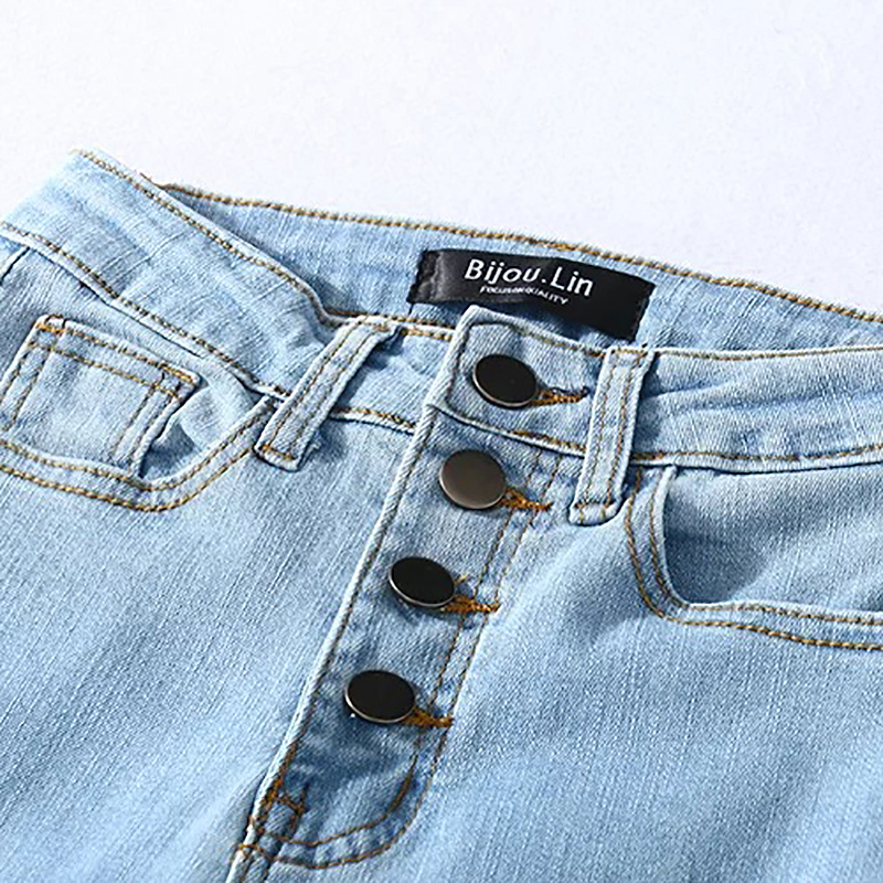 Fashion Women's High Waist Jeans / Sexy Denim Skinny Pencil with Cool Metal Buttons - HARD'N'HEAVY