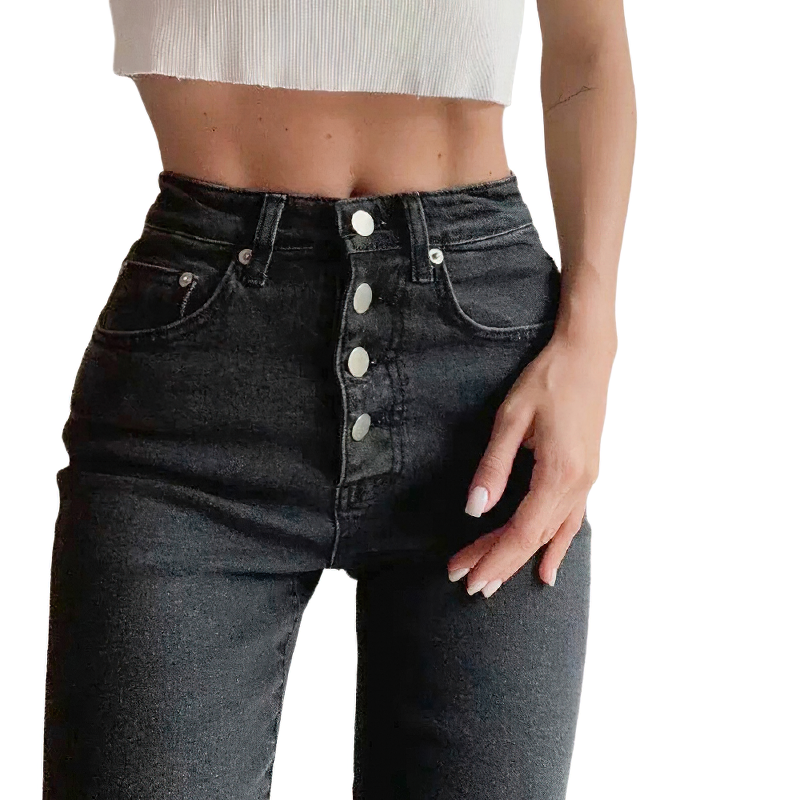 Fashion Women's High Waist Jeans / Sexy Denim Skinny Pencil with Cool Metal Buttons - HARD'N'HEAVY