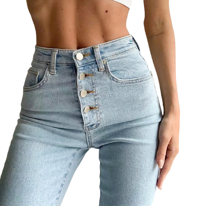 Fashion Women's High Waist Jeans / Sexy Denim Skinny Pencil with Cool Metal Buttons - HARD'N'HEAVY