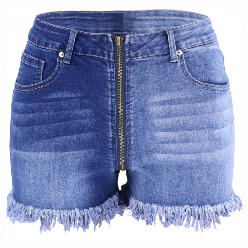 Fashion Women's High Waist Splicing Denim Shorts / Sexy Stretch Slim Zipper Shorts - HARD'N'HEAVY