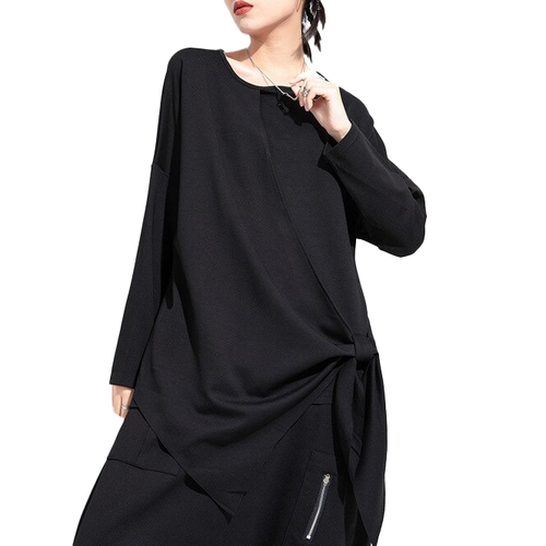 Modisches unregelmäßiges Langarm-Top für Damen / lockerer O-Ausschnitt-Pullover / Kleidung im alternativen Stil 