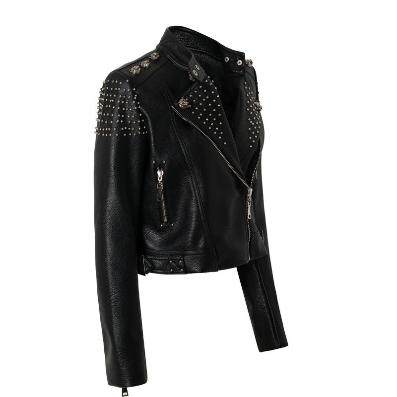 Fashion Women's Leather Jacket 3D with Print of Tiger / Motorcycle Slim Short Outerwear - HARD'N'HEAVY