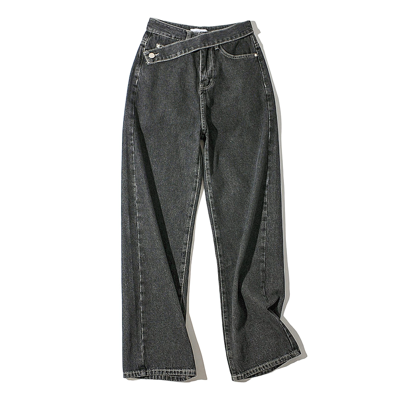 Fashion women's long loose denim pants with belt and pockets, perfect for trendy outfits.