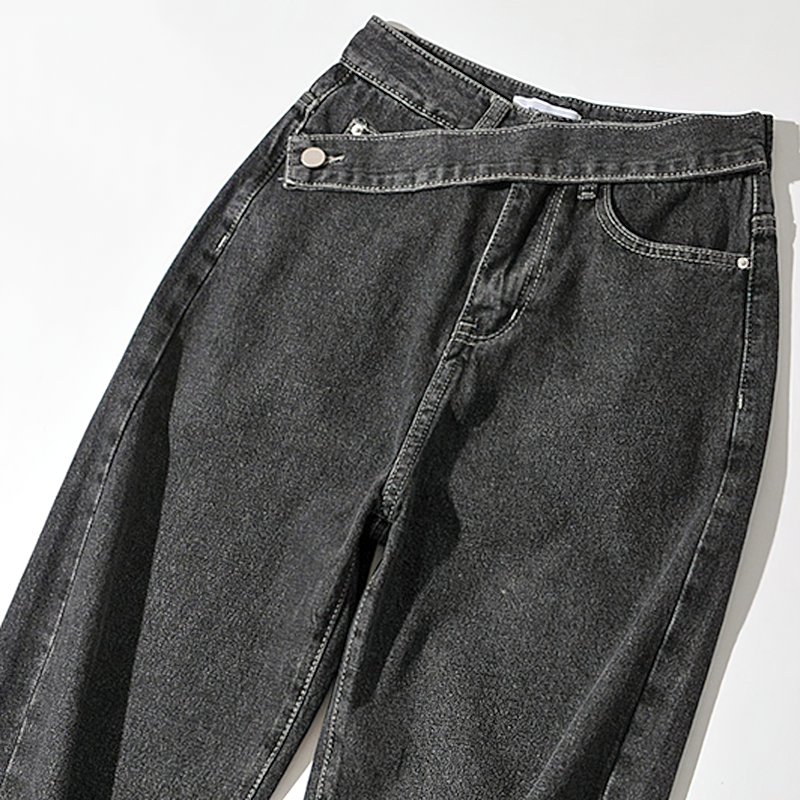 Fashion Women's Long Loose Jeans / Cool Denim Pants with Belt Pockets - HARD'N'HEAVY