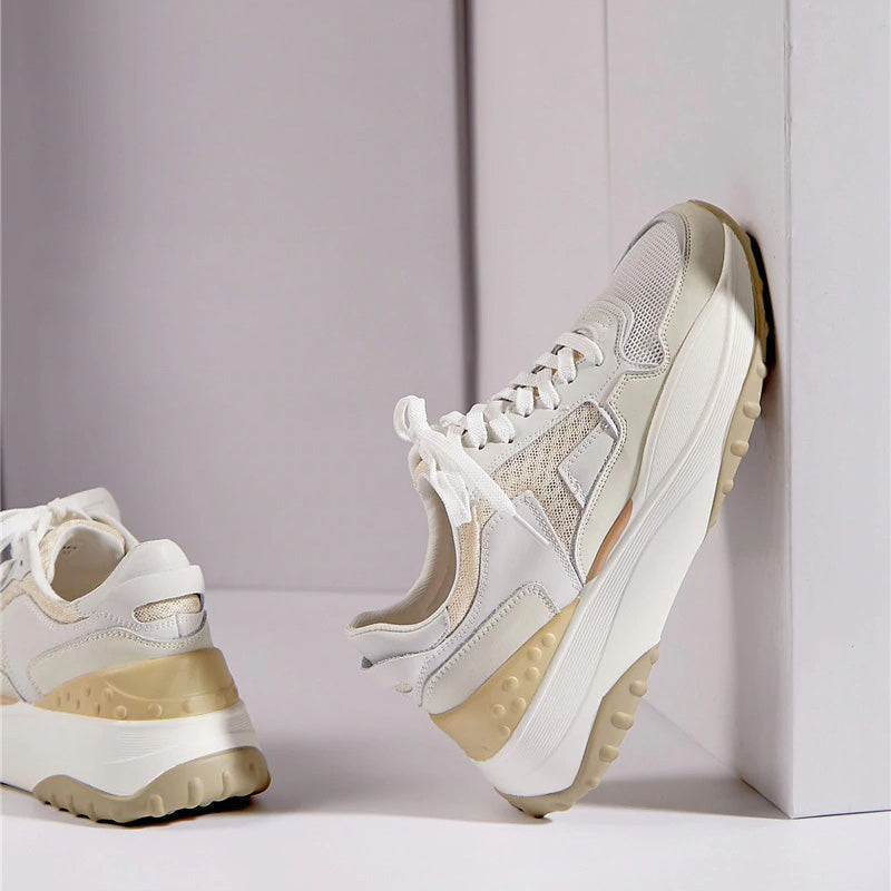 Fashion Women's Patchwork Genuine Leather Sneaker / Comfortable Retro Platform Shoes - HARD'N'HEAVY