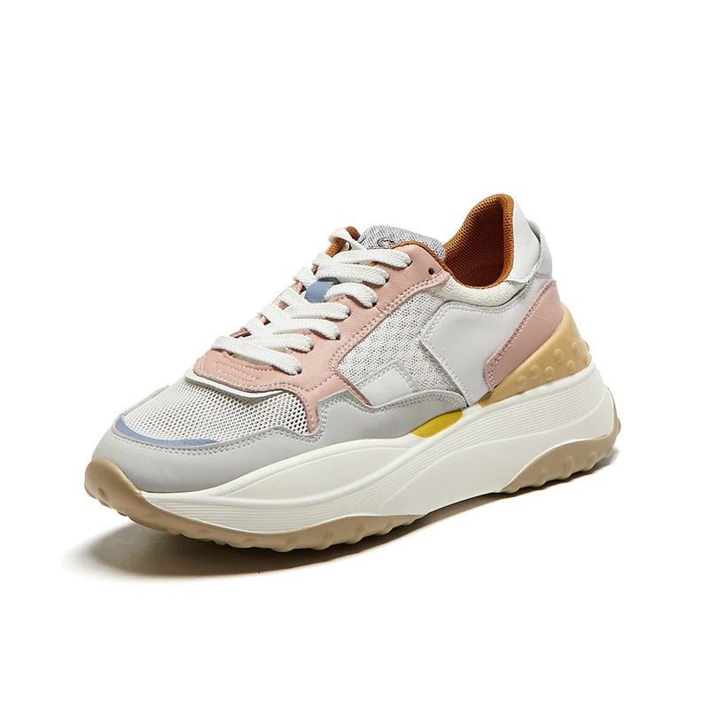 Fashion Women's Patchwork Genuine Leather Sneaker / Comfortable Retro Platform Shoes - HARD'N'HEAVY