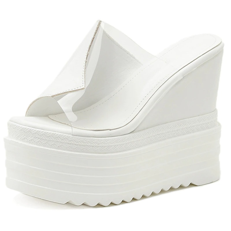 Fashion Women's Peep Toe PU Leather Sandals / Transparent High Platform Slippers for Girls - HARD'N'HEAVY