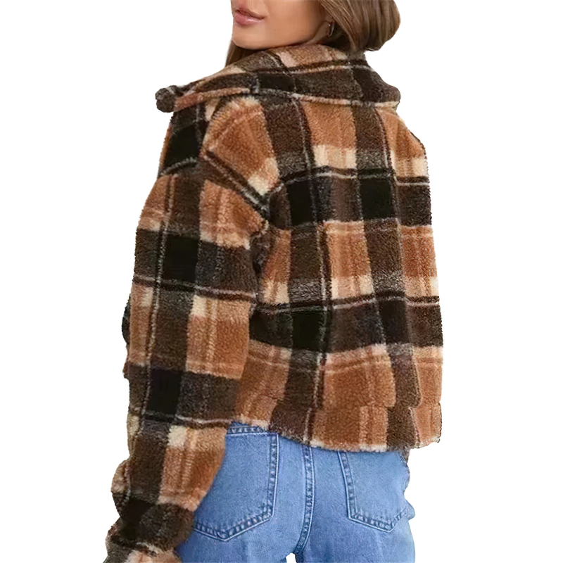 Fashion Women's Plaid Lamb Wool Jacket / Vintage Zipper Fleece Warm Jacket - HARD'N'HEAVY