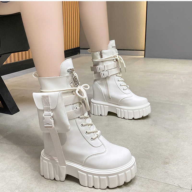 Fashion Women's PU Leather Boots / Comfortable Lace-Up Platform Shoes with Pocket - HARD'N'HEAVY