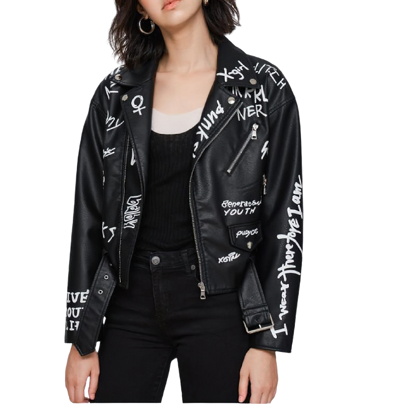 Fashion Women's Pu Leather Jacket / Black Female Motorcyle Jacket With Belt - HARD'N'HEAVY