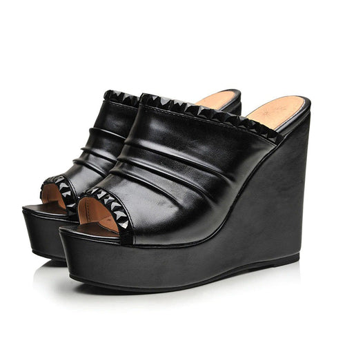 Sandales en cuir PU pour femmes à la mode / Chaussures en cristal d'été à bout ouvert / Sandales à plate-forme pour femme 