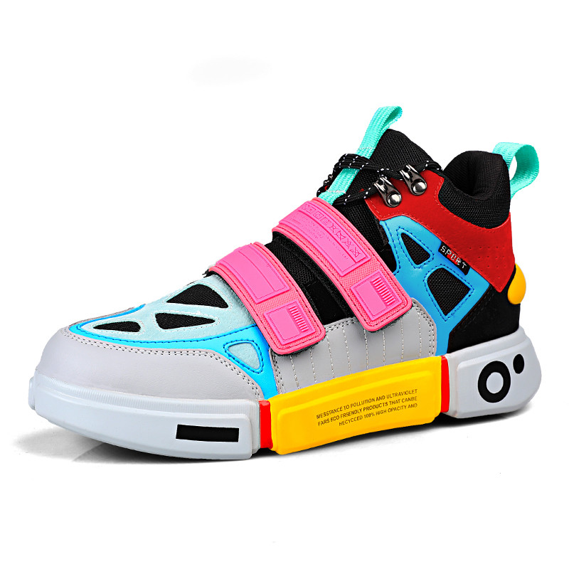Colorful women's platform sneakers with cross-tied straps, trendy footwear for stylish outfits.