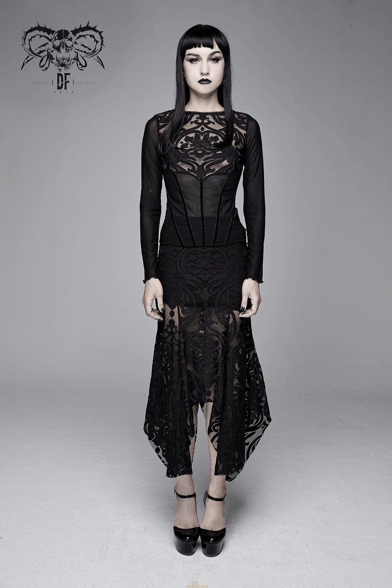 Fashion Women's Slim Fit Top / Gothic Black Long Sleeve Mesh Tops for Lady / Alternative Fashion - HARD'N'HEAVY
