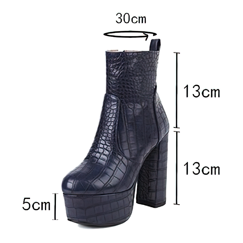 Fashion Women's Square High Heel Shoes with Crocodile Print / Alternative style Ankle Boots Rubber Sole - HARD'N'HEAVY
